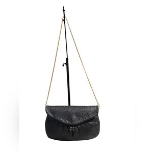 Black Ostrich Leather Envelope Clutch Crossbody Bag